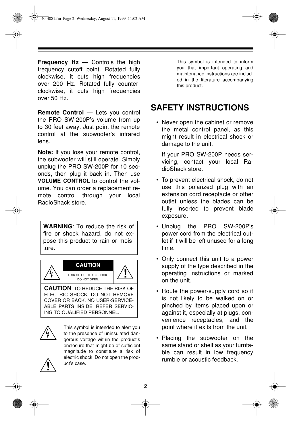 Page 2 of 8 - Optimus Optimus-Pro-Sw-200P-Users-Manual- 40-4081  Optimus-pro-sw-200p-users-manual