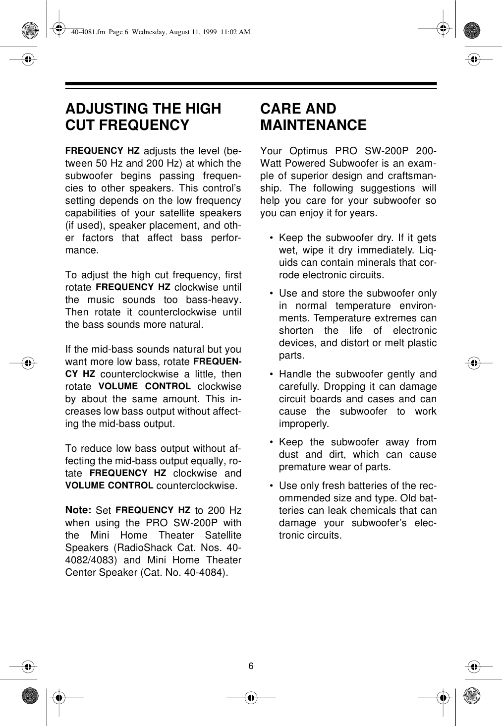 Page 6 of 8 - Optimus Optimus-Pro-Sw-200P-Users-Manual- 40-4081  Optimus-pro-sw-200p-users-manual