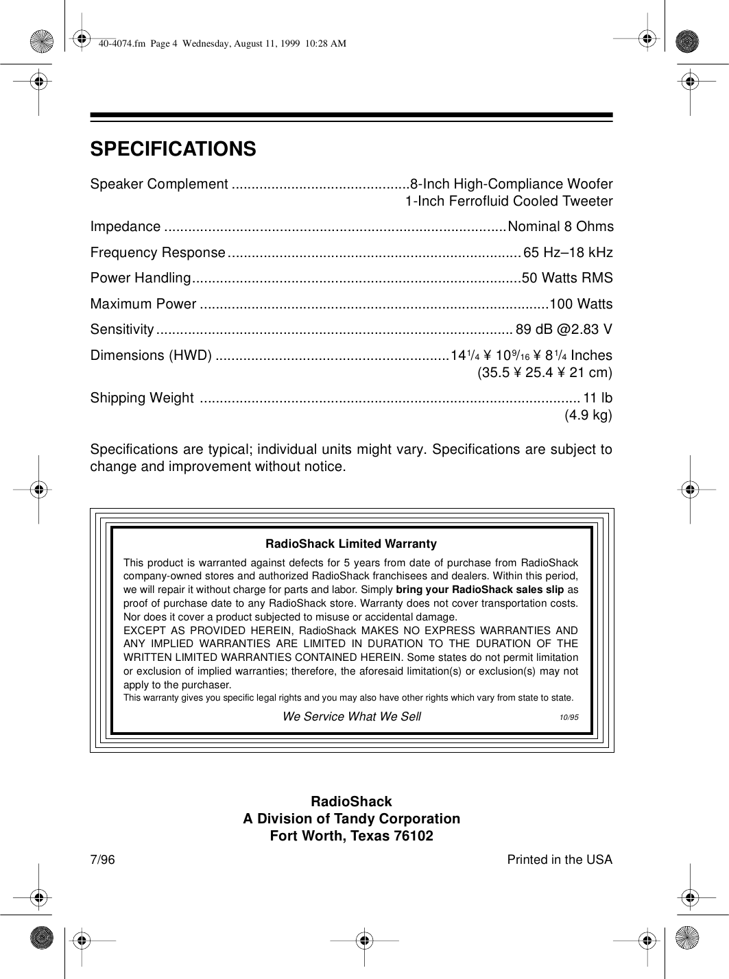 Page 4 of 4 - Optimus Optimus-Sts-150-Users-Manual- 40-4074  Optimus-sts-150-users-manual