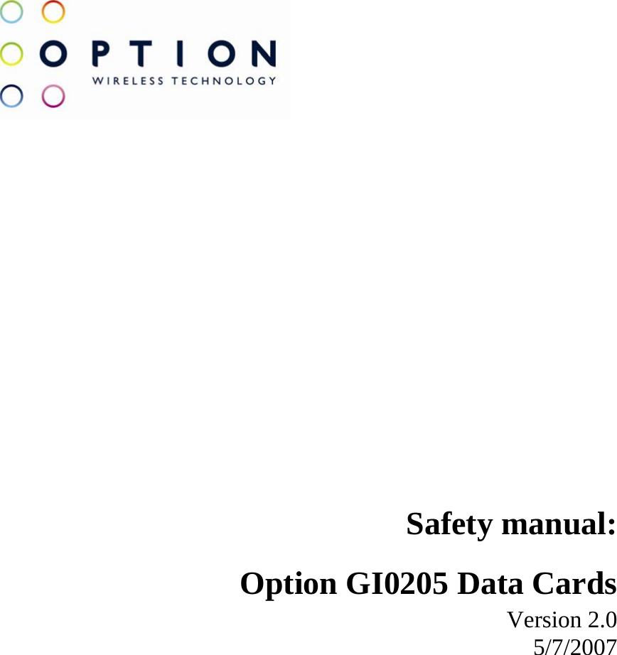                              Safety manual:   Option GI0205 Data Cards  Version 2.0 5/7/2007                        