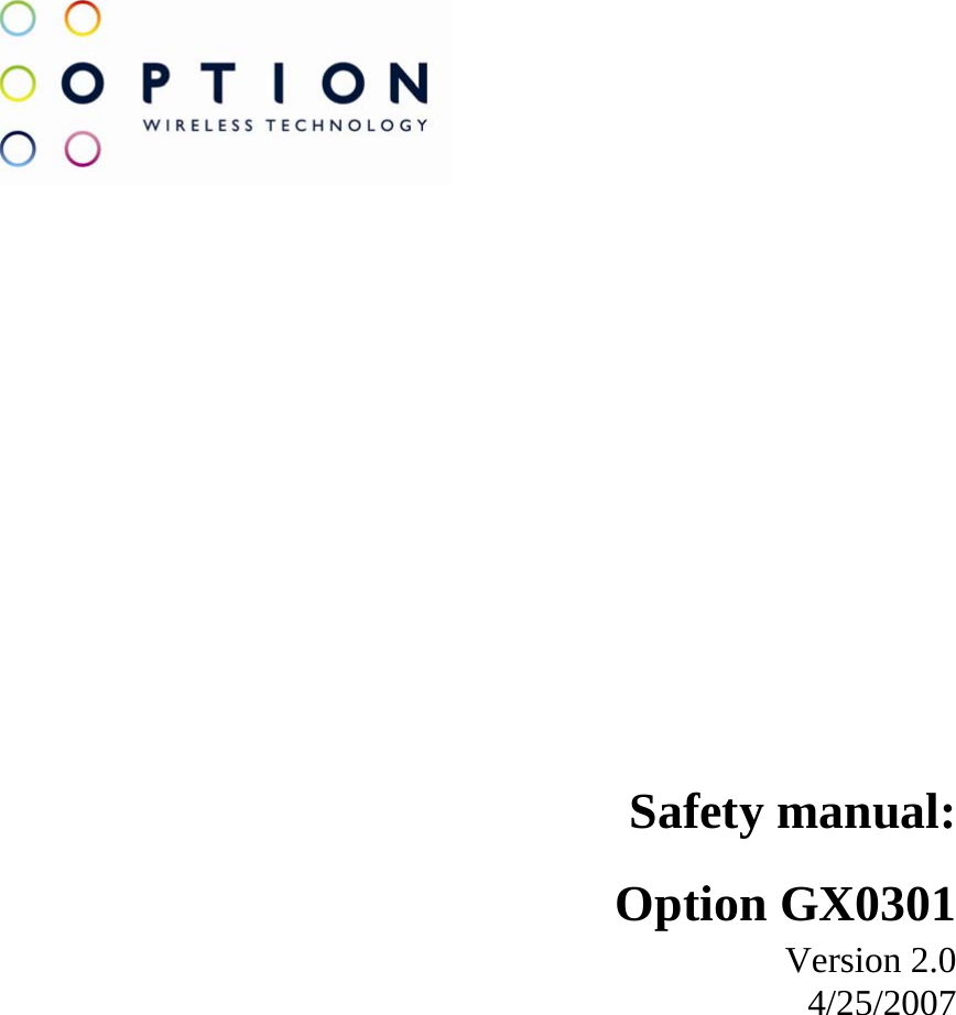                              Safety manual:   Option GX0301  Version 2.0 4/25/2007                        