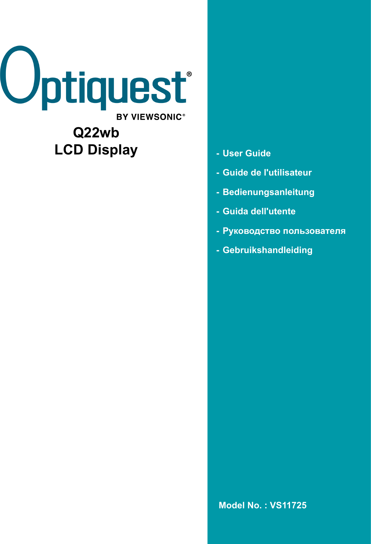 Optiquest Qw22B Vs11725 Users Manual Q22wb 1 User Guide, English