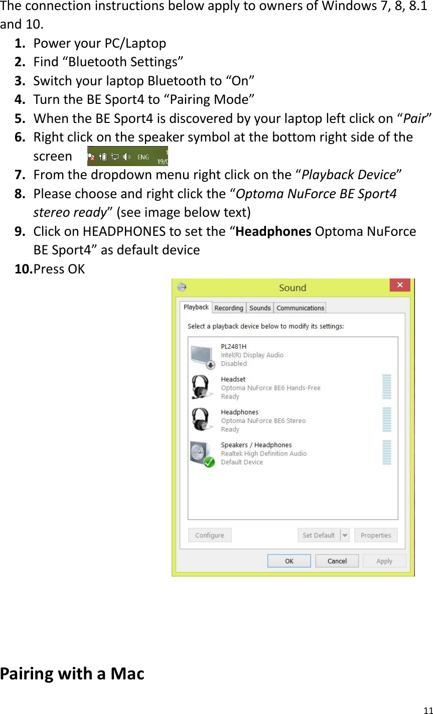 Page 11 of Optoma APBESPORTH Bluetooth earphones User Manual 