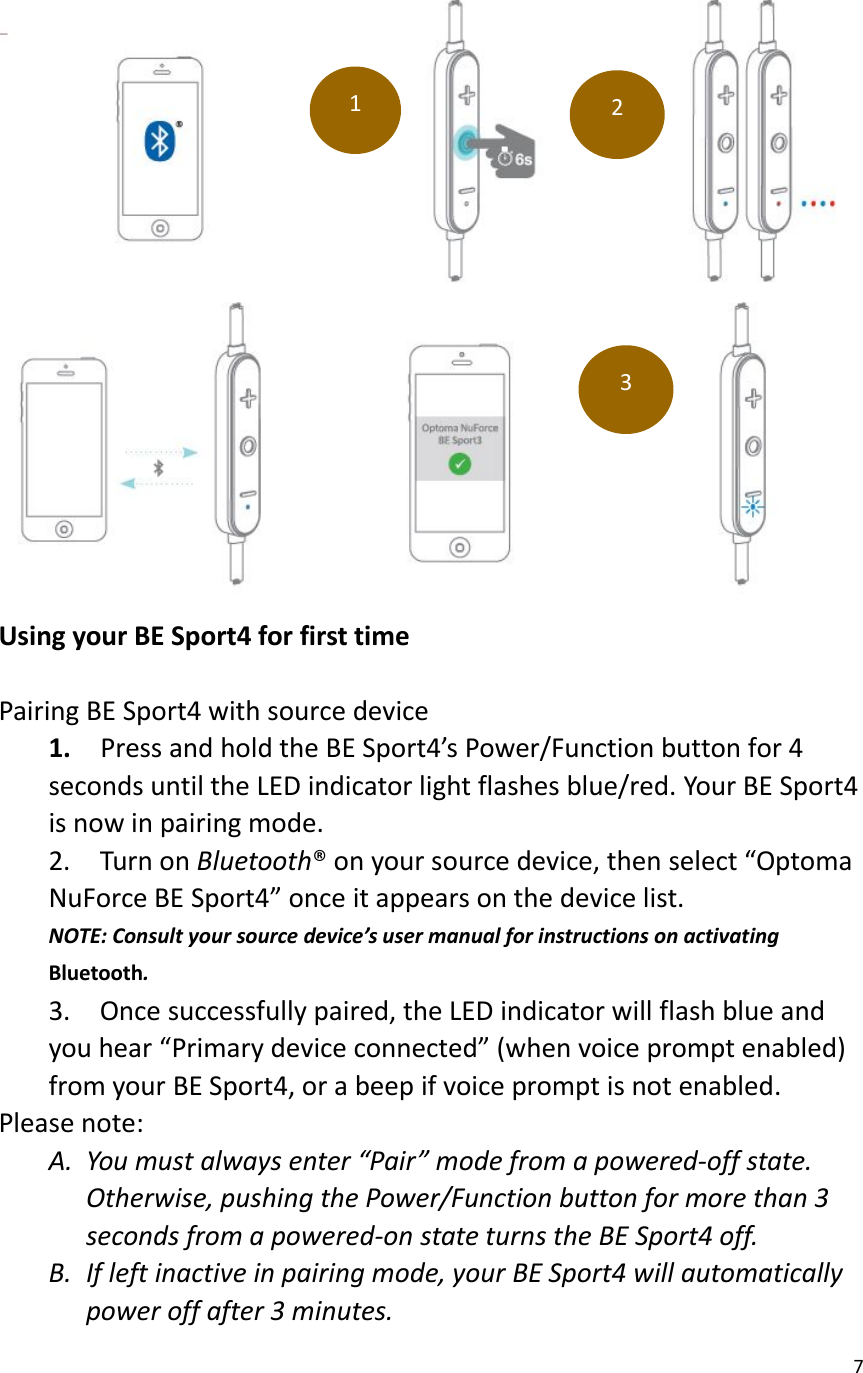 Page 7 of Optoma APBESPORTH Bluetooth earphones User Manual 