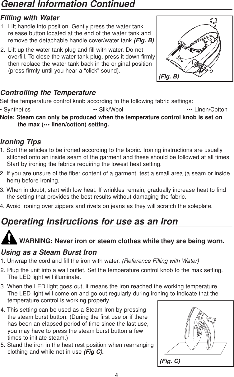 Page 5 of 7 - Oreck Oreck-Jp777-Users-Manual- TRAVEL IRON STEEMER MANUAL  Oreck-jp777-users-manual