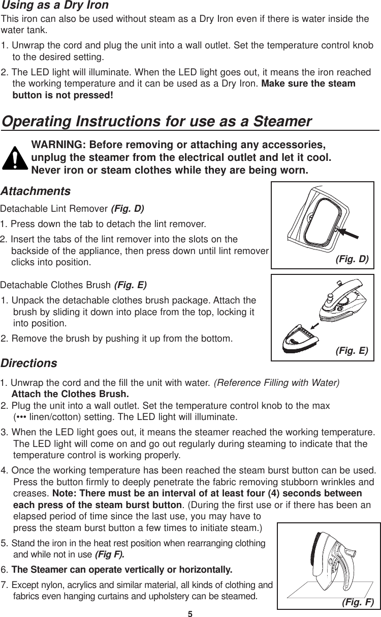 Page 6 of 7 - Oreck Oreck-Jp777-Users-Manual- TRAVEL IRON STEEMER MANUAL  Oreck-jp777-users-manual