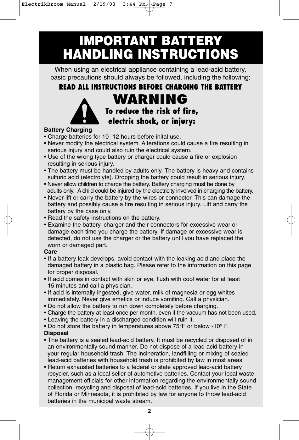 Page 3 of 10 - Oreck Oreck--Av-701B-Users-Manual- ElectrikBroom Manual  Oreck--av-701b-users-manual