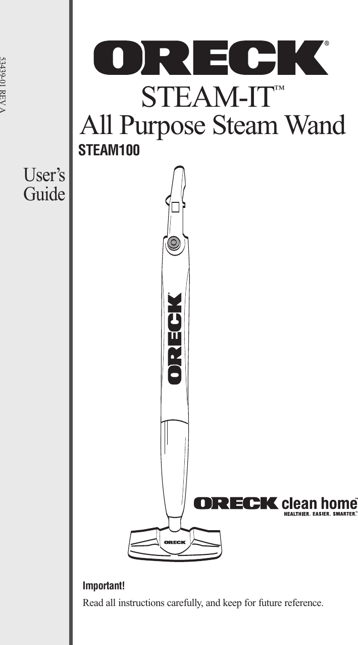 Page 1 of 12 - Oreck Oreck-Steam-It-Steam100-Users-Manual-  Oreck-steam-it-steam100-users-manual