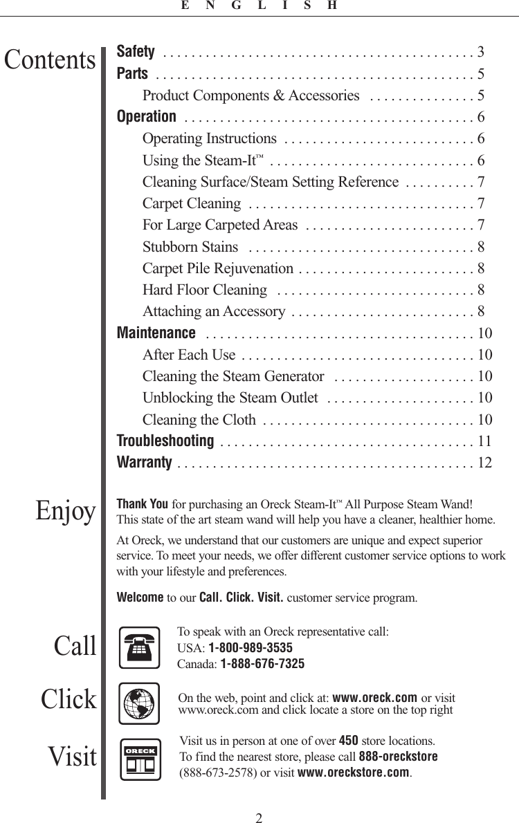 Page 2 of 12 - Oreck Oreck-Steam-It-Steam100-Users-Manual-  Oreck-steam-it-steam100-users-manual