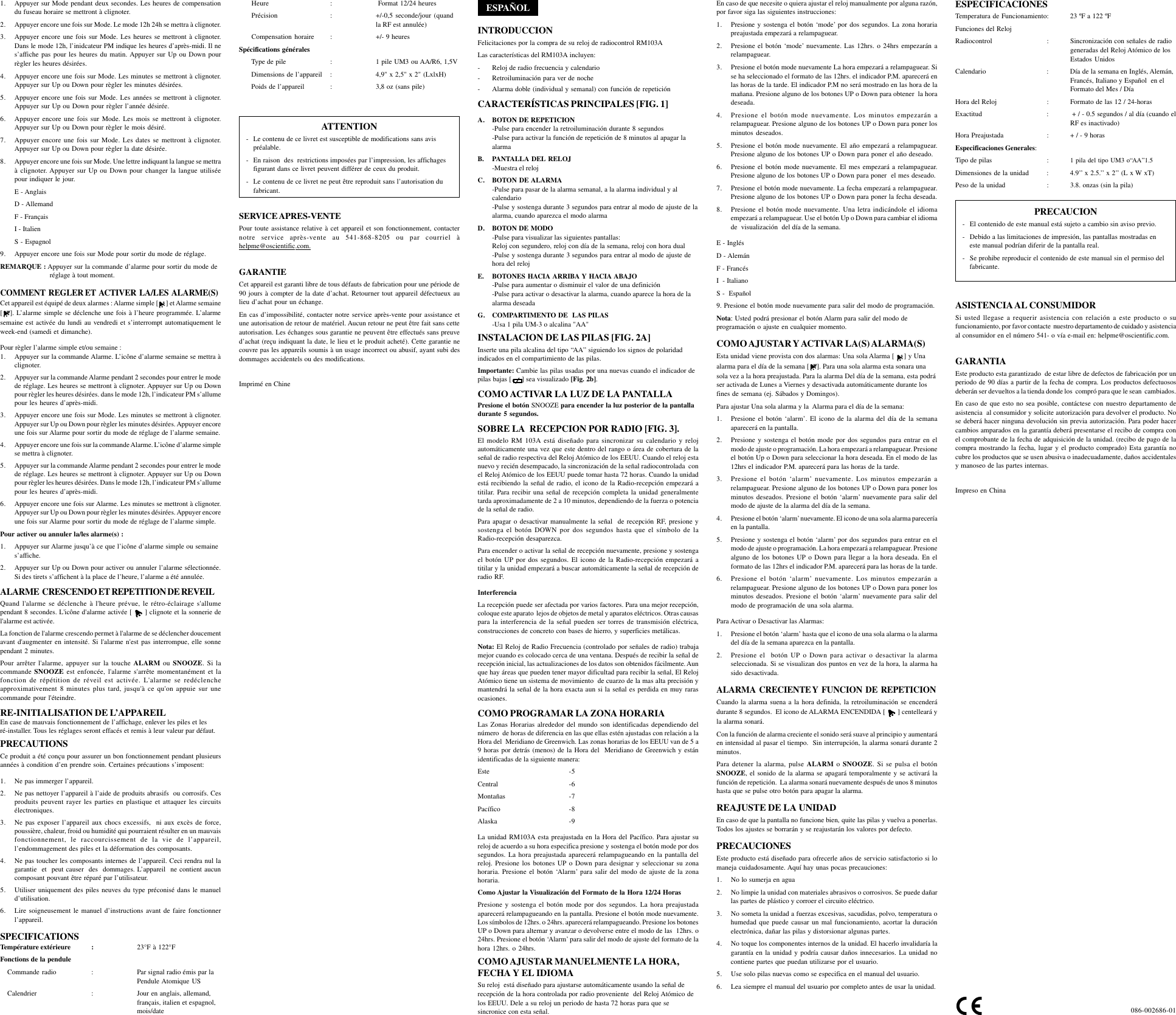 User manual Oregon Scientific JW103 (English - 2 pages)
