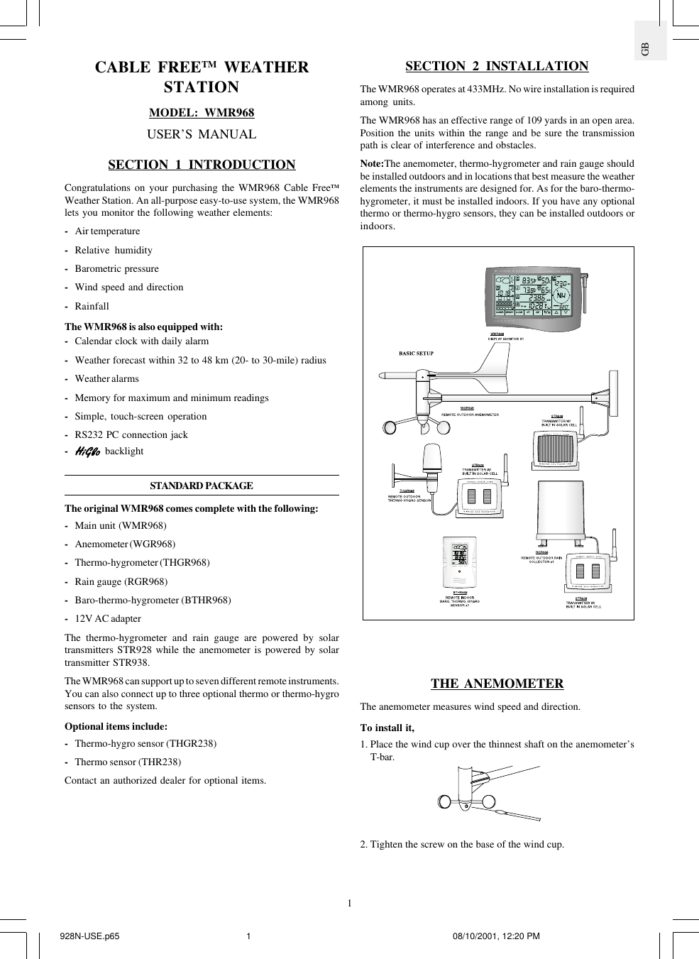 Page 1 of 9 - Oregon-Scientific Oregon-Scientific-Cable-Free-Wmr968-Users-Manual-  Oregon-scientific-cable-free-wmr968-users-manual