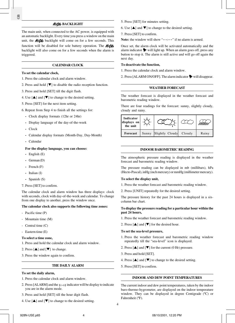 Page 4 of 9 - Oregon-Scientific Oregon-Scientific-Cable-Free-Wmr968-Users-Manual-  Oregon-scientific-cable-free-wmr968-users-manual