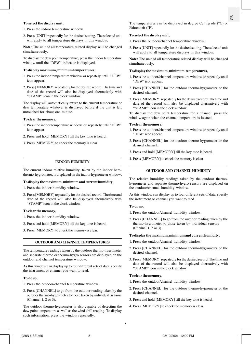 Page 5 of 9 - Oregon-Scientific Oregon-Scientific-Cable-Free-Wmr968-Users-Manual-  Oregon-scientific-cable-free-wmr968-users-manual
