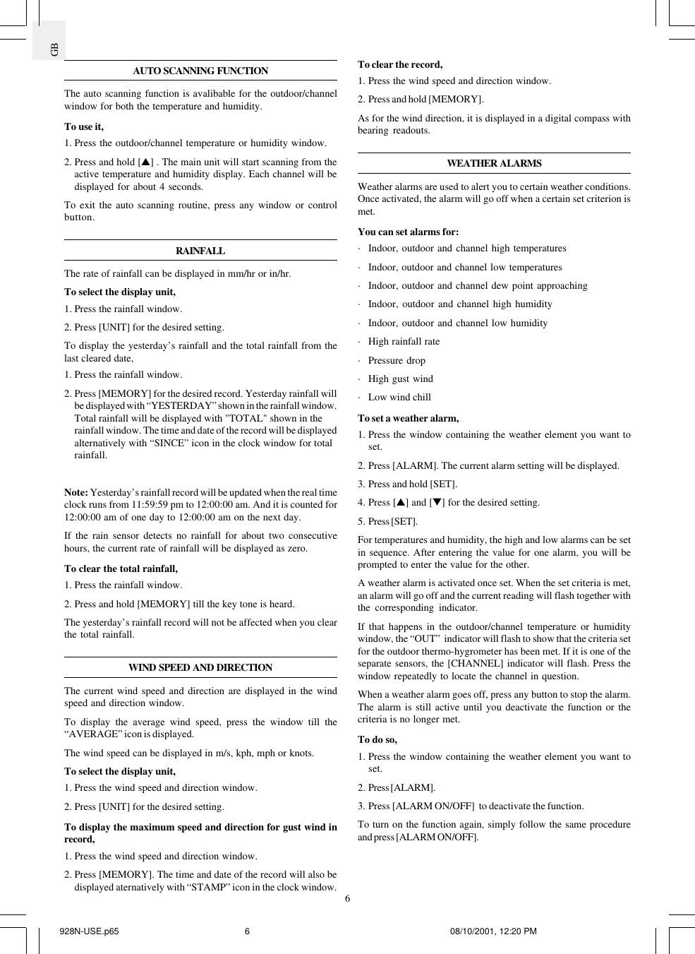 Page 6 of 9 - Oregon-Scientific Oregon-Scientific-Cable-Free-Wmr968-Users-Manual-  Oregon-scientific-cable-free-wmr968-users-manual
