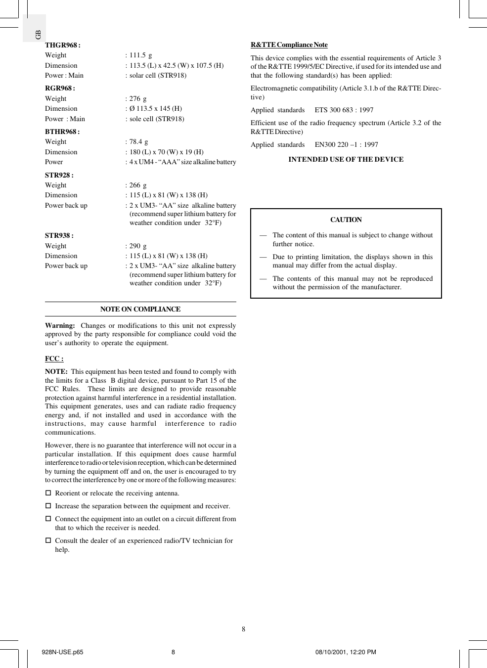 Page 8 of 9 - Oregon-Scientific Oregon-Scientific-Cable-Free-Wmr968-Users-Manual-  Oregon-scientific-cable-free-wmr968-users-manual