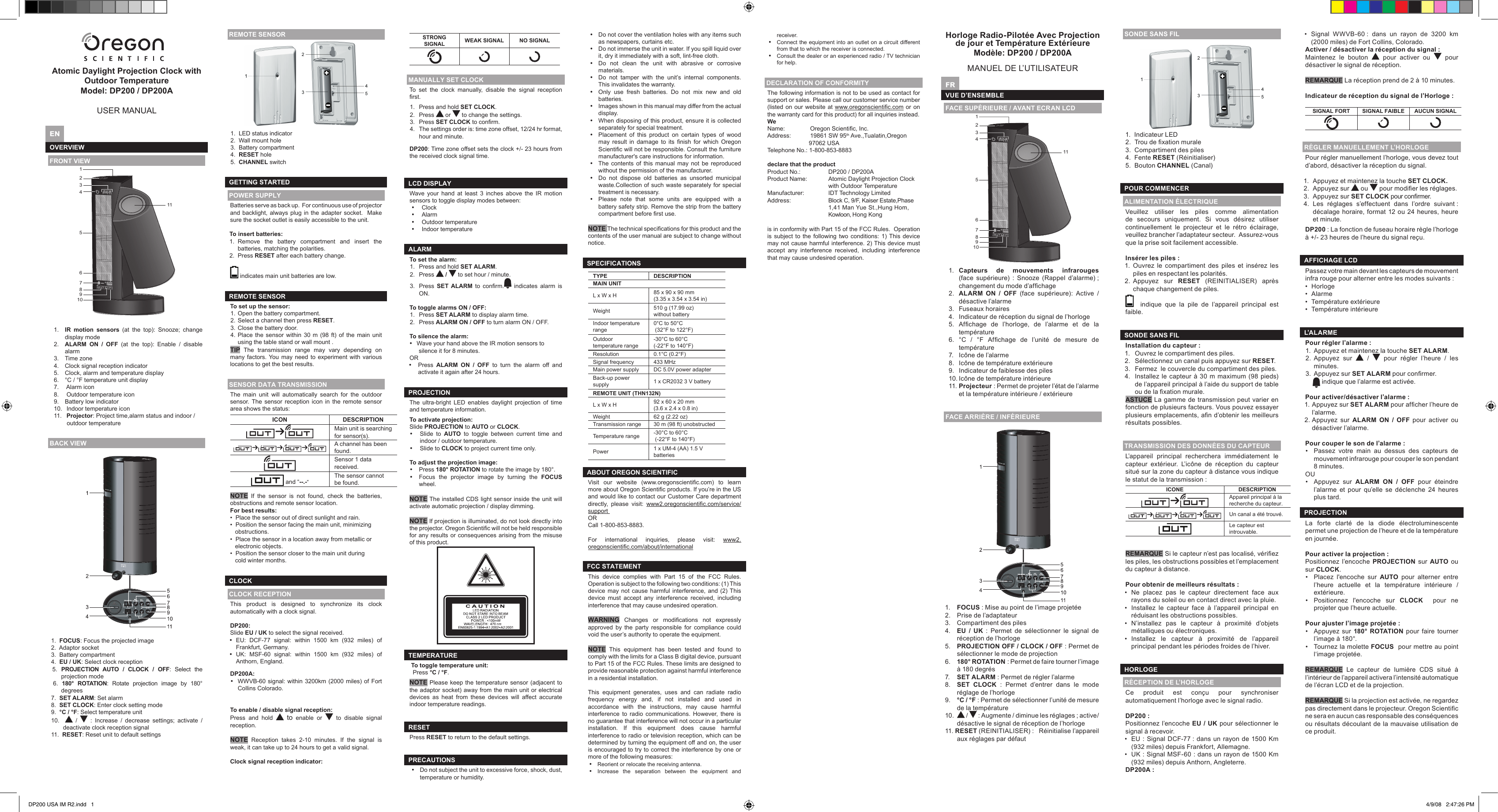 Page 1 of 2 - Oregon-Scientific Oregon-Scientific-Dp200-Users-Manual- DP200 USA IM R2  Oregon-scientific-dp200-users-manual