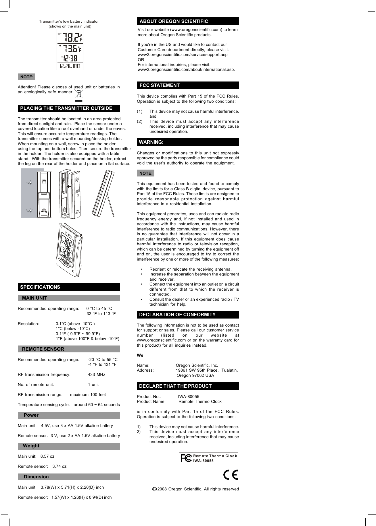 Page 2 of 2 - Oregon-Scientific Oregon-Scientific-Iwa-80055-Users-Manual- E  Oregon-scientific-iwa-80055-users-manual