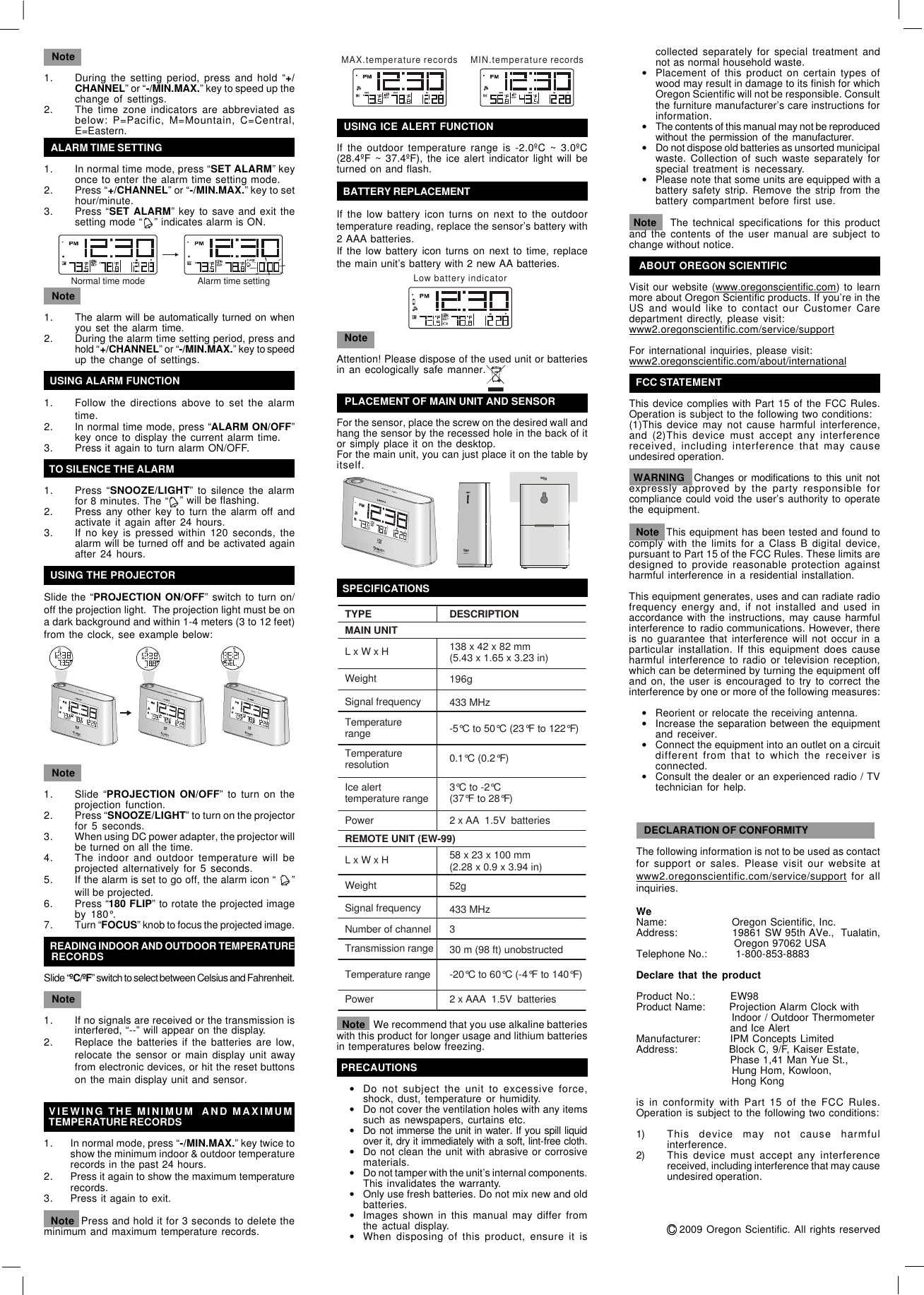 Page 2 of 2 - Oregon-Scientific Oregon-Scientific-Radio-Controlled-Projector-Alarm-Clock-Ew98-Users-Manual- C  Oregon-scientific-radio-controlled-projector-alarm-clock-ew98-users-manual