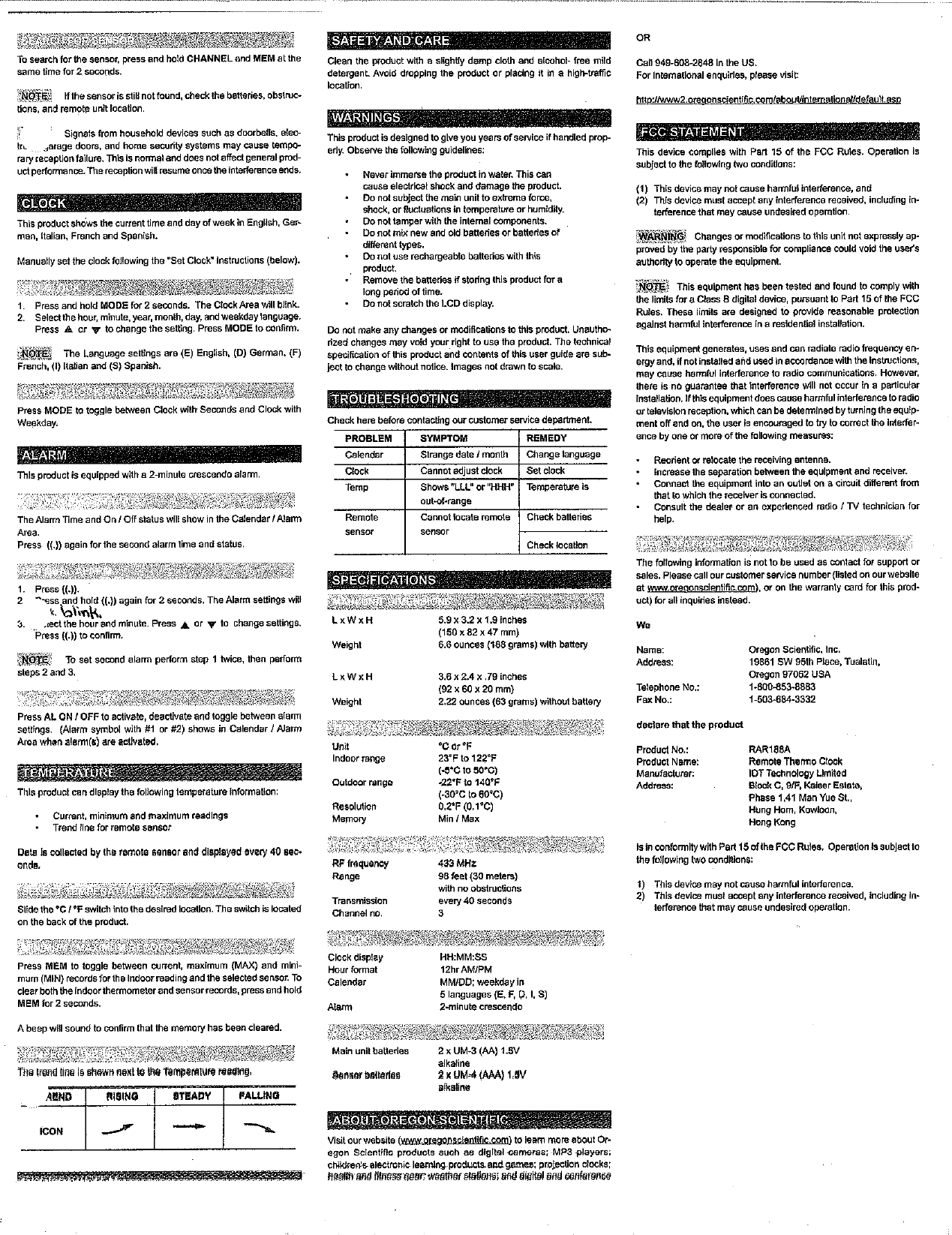 Page 2 of 2 - Oregon-Scientific Oregon-Scientific-Rar188A-Users-Manual- ManualsLib - Makes It Easy To Find Manuals Online! Oregon-scientific-rar188a-users-manual