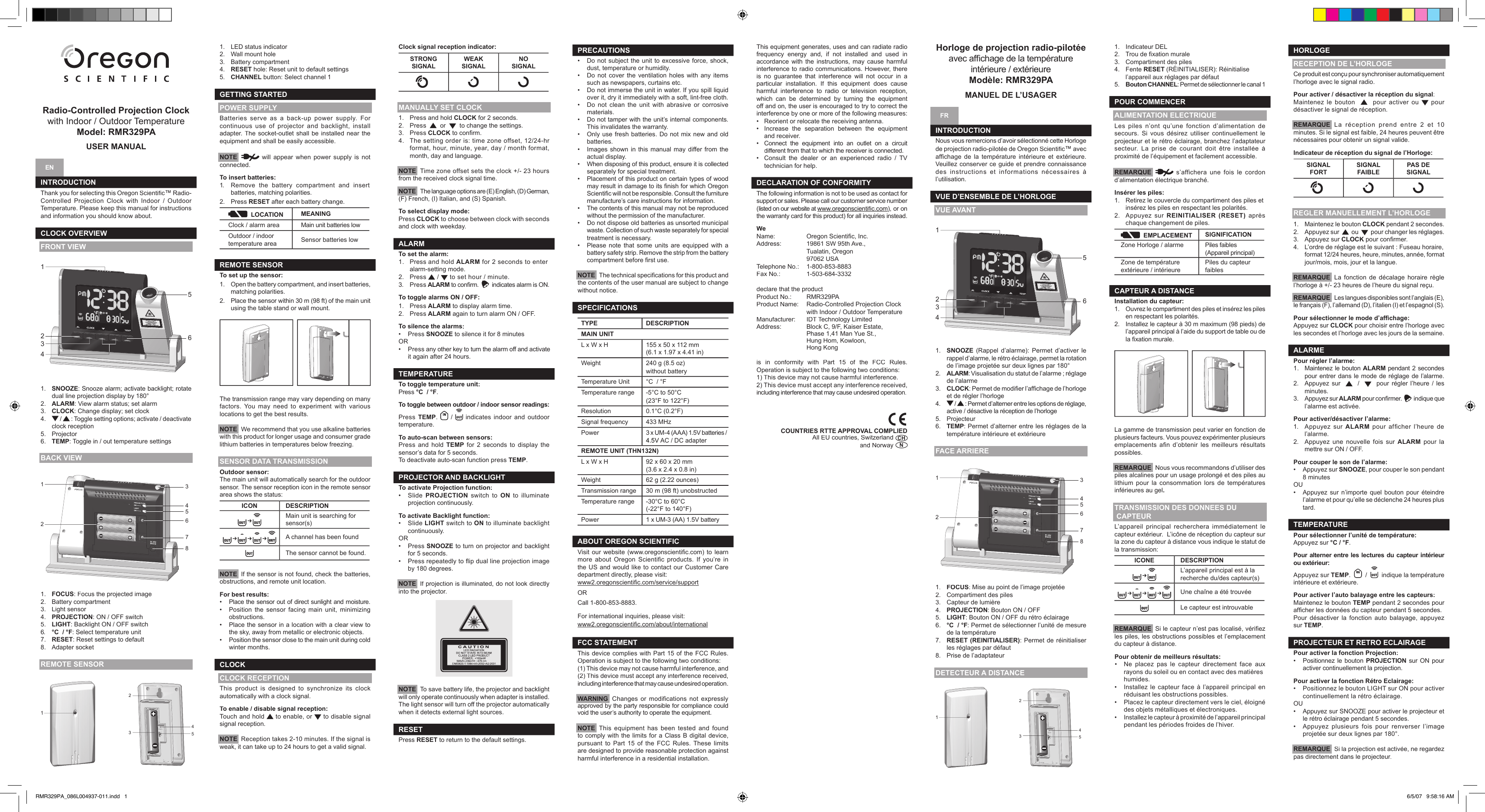 Page 1 of 2 - Oregon-Scientific Oregon-Scientific-Rmr329Pa-Users-Manual- RMR329PA_086L004937-011  Oregon-scientific-rmr329pa-users-manual