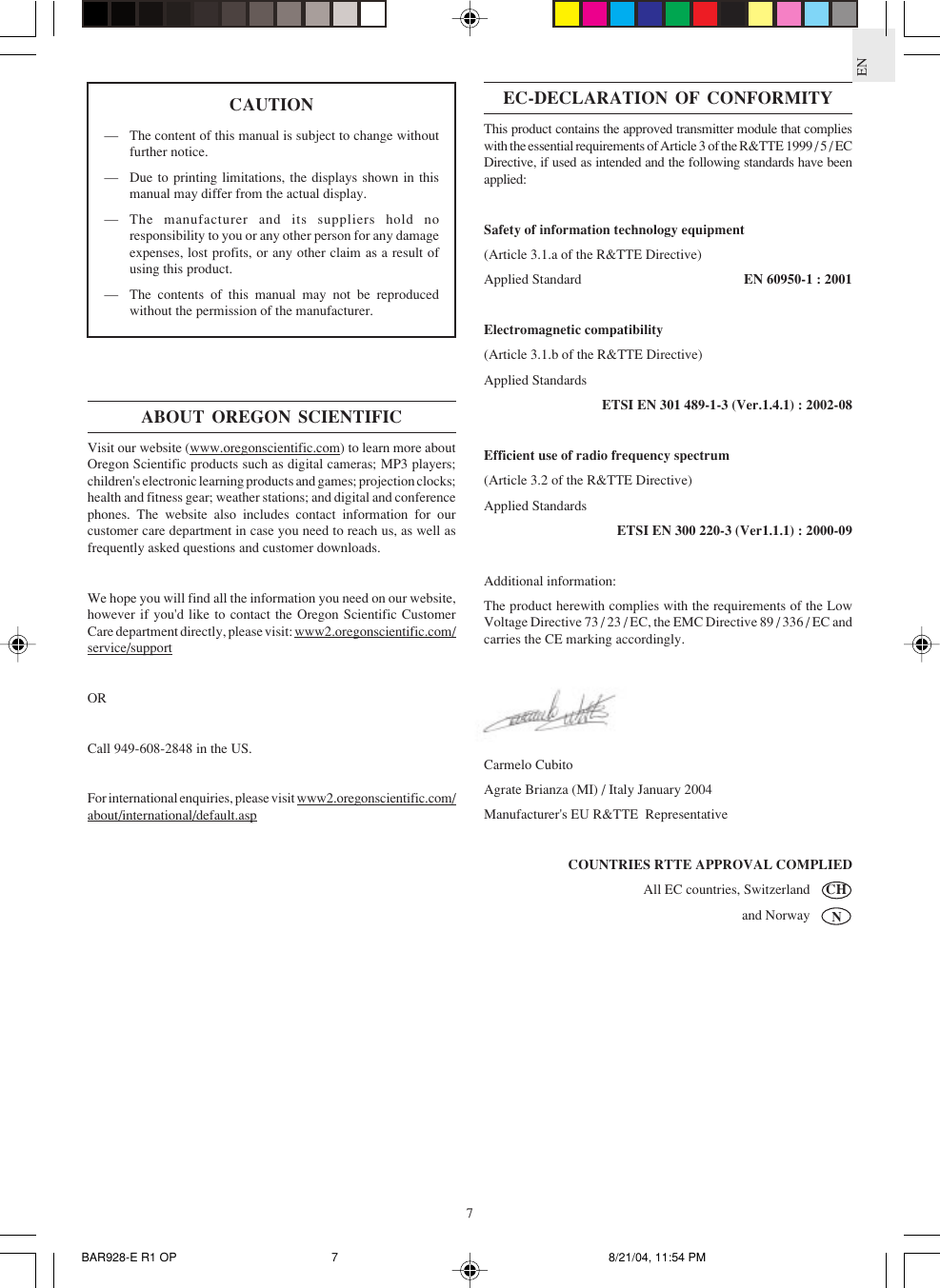 Page 8 of 9 - Oregon-Scientific Oregon-Scientific-Scientific-Cable-Free-Weather-Station-Bar928-Users-Manual- BAR928-E R1 OP  Oregon-scientific-scientific-cable-free-weather-station-bar928-users-manual