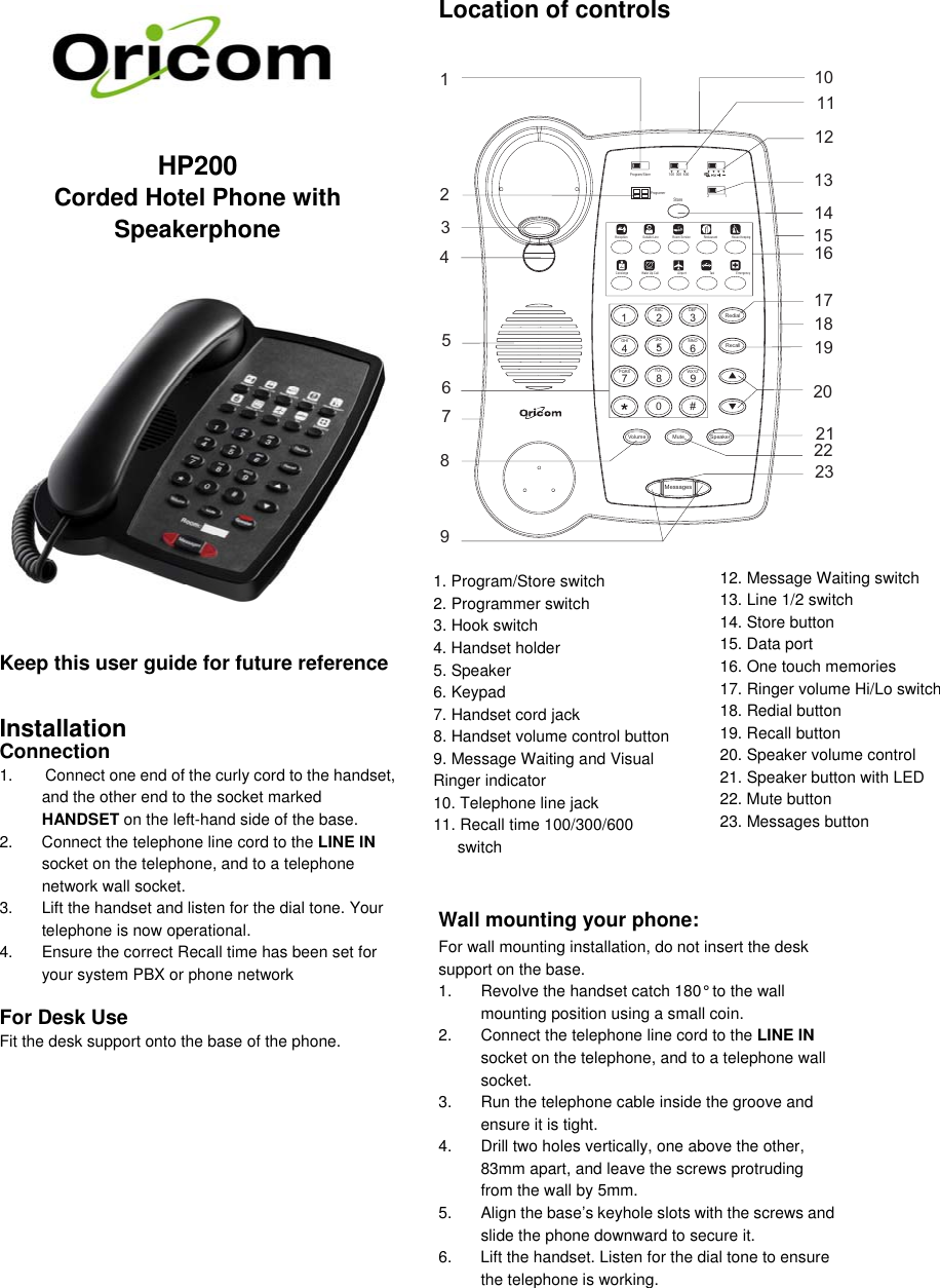 Oricom Hp200 Users Manual