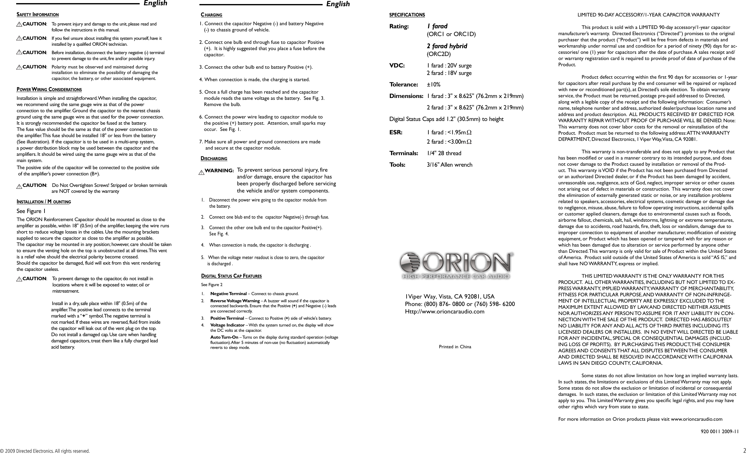 Page 2 of 2 - Orion-Car-Audio Orion-Car-Audio-Farad-Orc1-Users-Manual-  Orion-car-audio-farad-orc1-users-manual