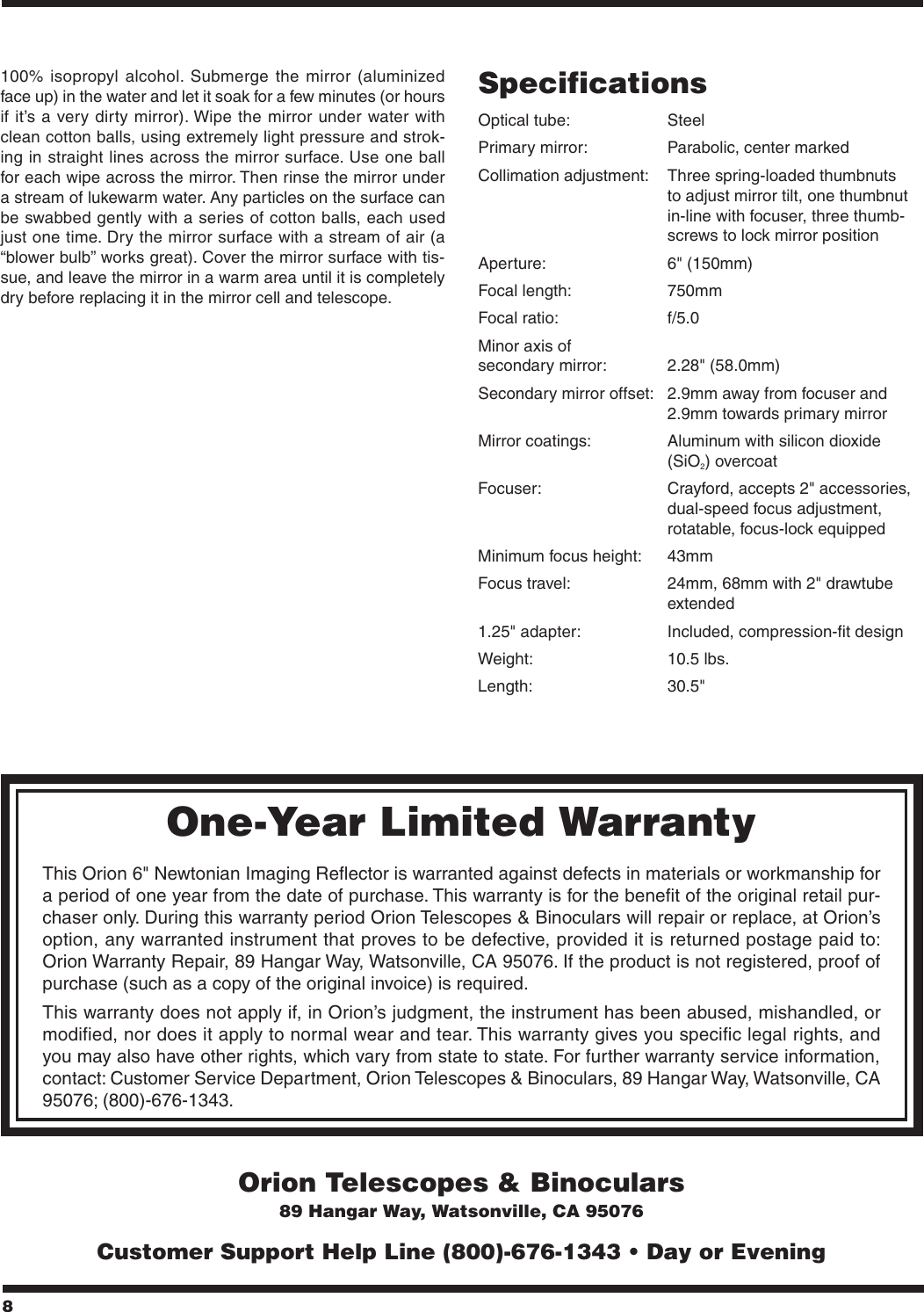 Page 8 of 8 - Orion Orion-9786-Users-Manual-  Orion-9786-users-manual