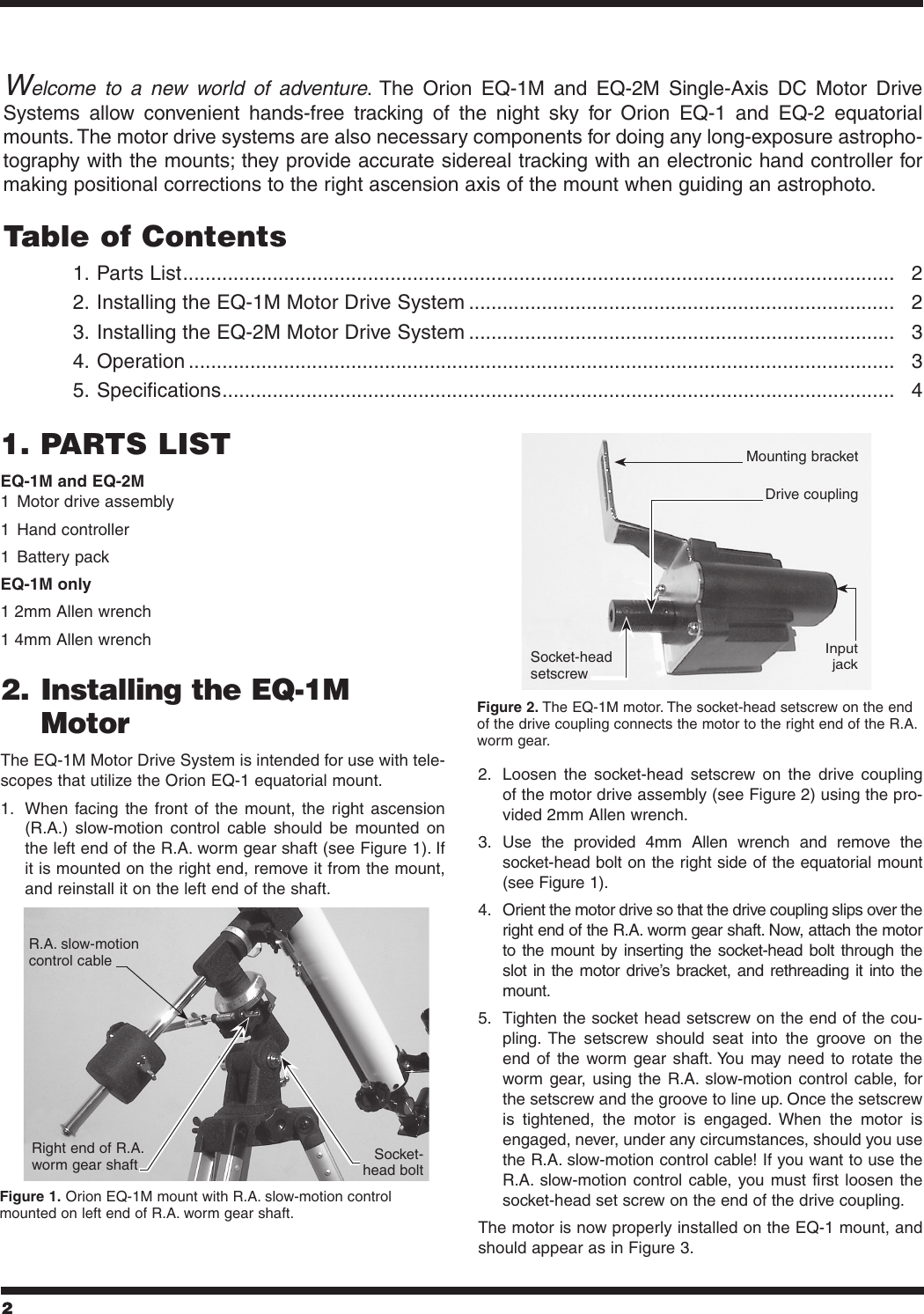 Page 2 of 4 - Orion Orion-Eq-1M-Users-Manual- IN_126B_EQ-1_EQ-2_Drives  Orion-eq-1m-users-manual