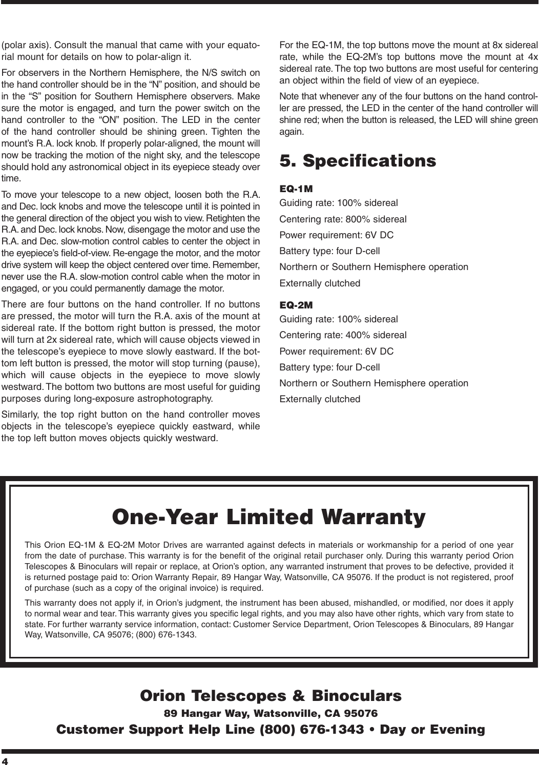 Page 4 of 4 - Orion Orion-Eq-1M-Users-Manual- IN_126B_EQ-1_EQ-2_Drives  Orion-eq-1m-users-manual