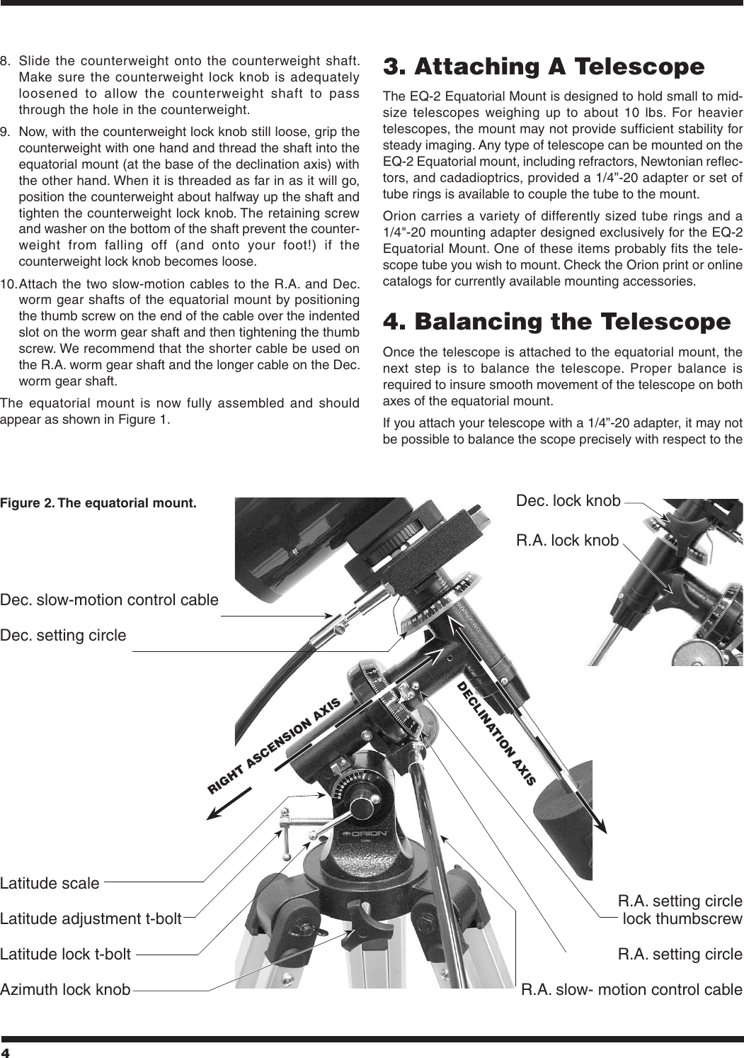 Page 4 of 8 - Orion Orion-Eq-2-Equatorial-Mount-9828-Users-Manual-  Orion-eq-2-equatorial-mount-9828-users-manual