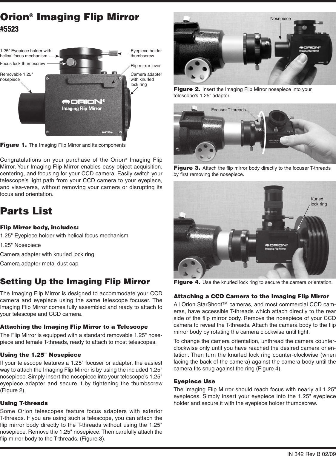 Page 1 of 2 - Orion Orion-Imaging-Flip-Mirror-5523-Users-Manual-  Orion-imaging-flip-mirror-5523-users-manual