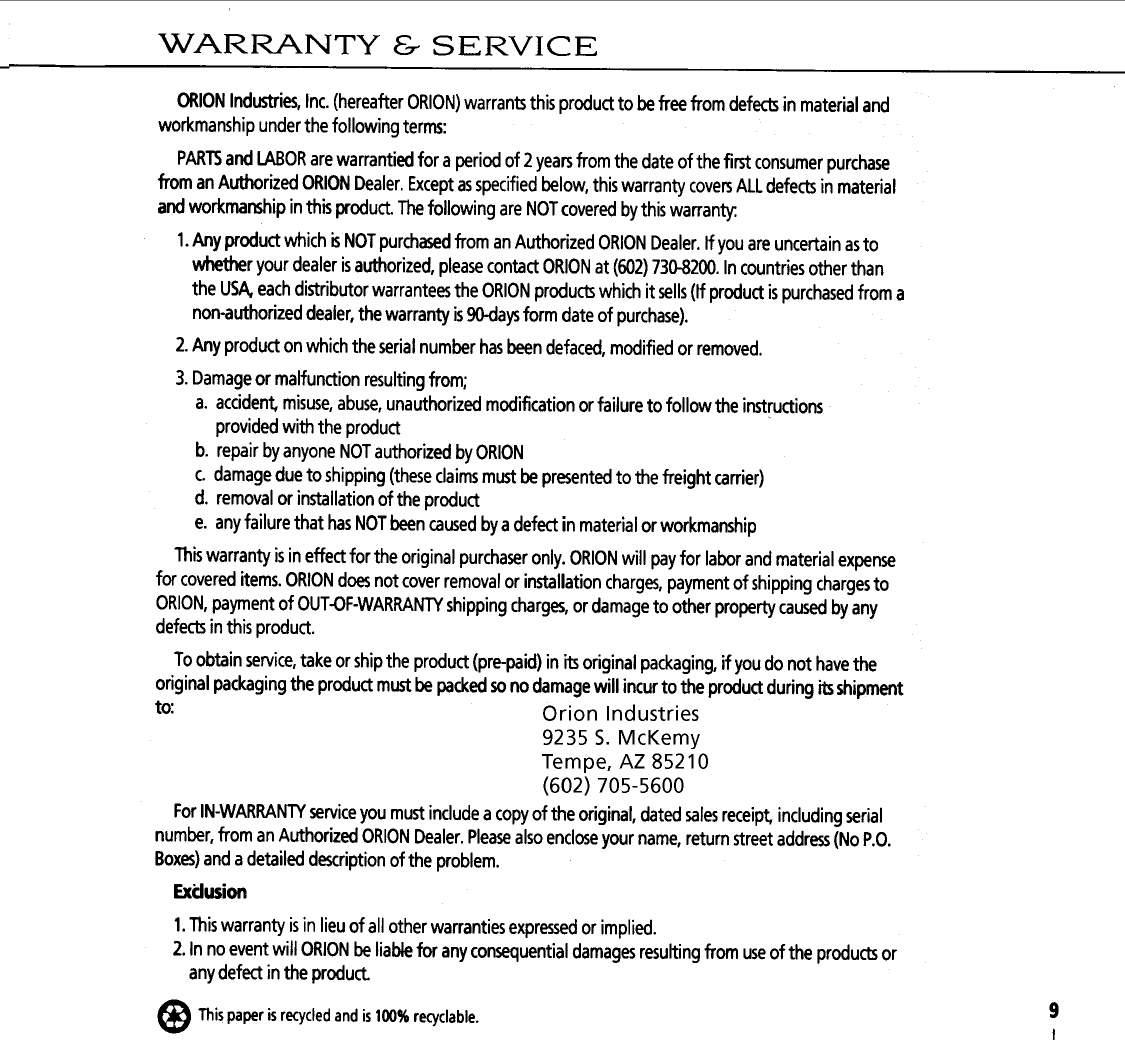 Page 10 of 11 - Orion Orion-Nt-Series-Users-Manual- Orion-nt-series-users-manual