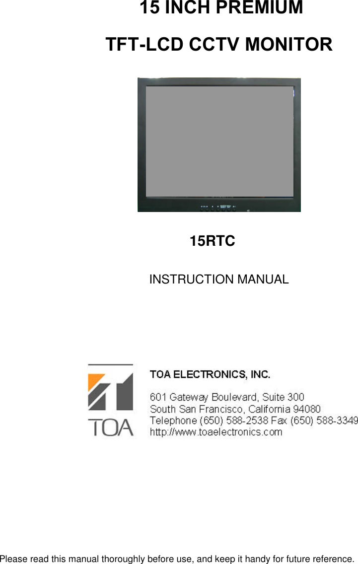 Orion Premium 15Rtc Cctv Lcd Monitor Users Manual 15RTC_L39ME0128_REV0