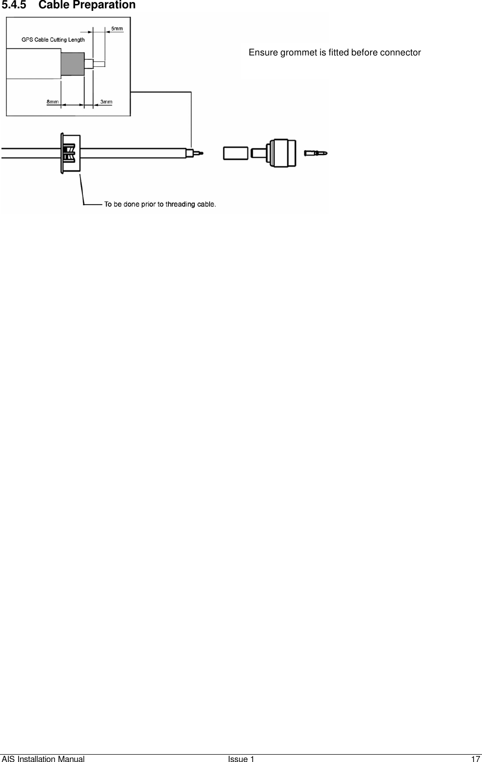 AIS Installation Manual Issue 1 17     5.4.5 Cable Preparation    Ensure grommet is fitted before connector 