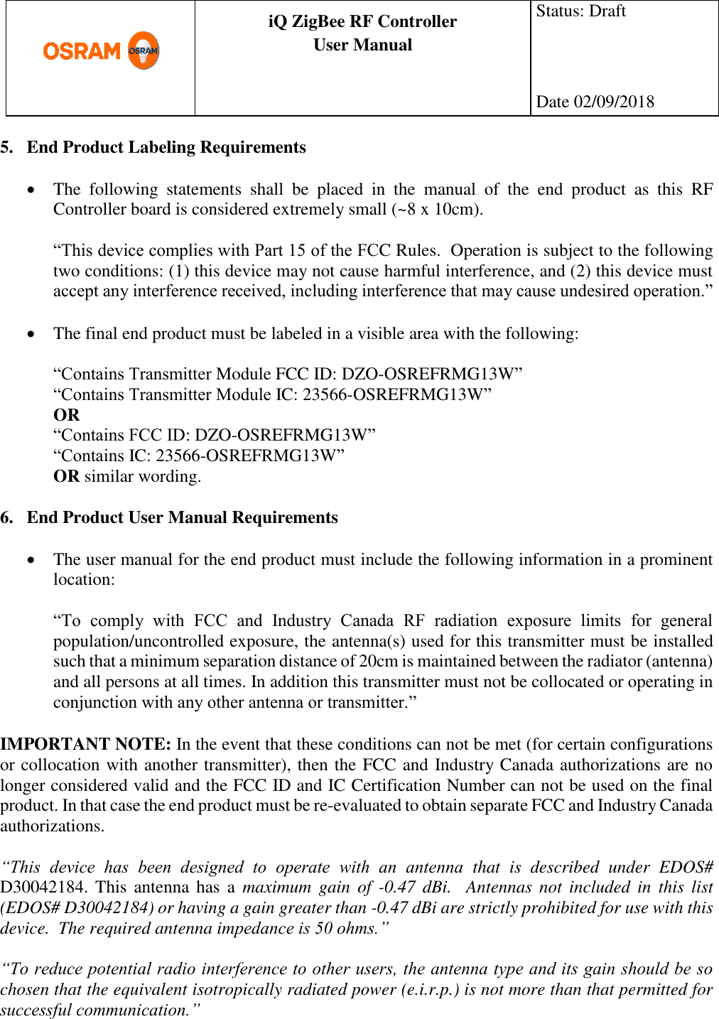 Page 3 of Osram Sylvania OSREFRMG13W iQ ZigBee RF Controller User Manual Lista Test