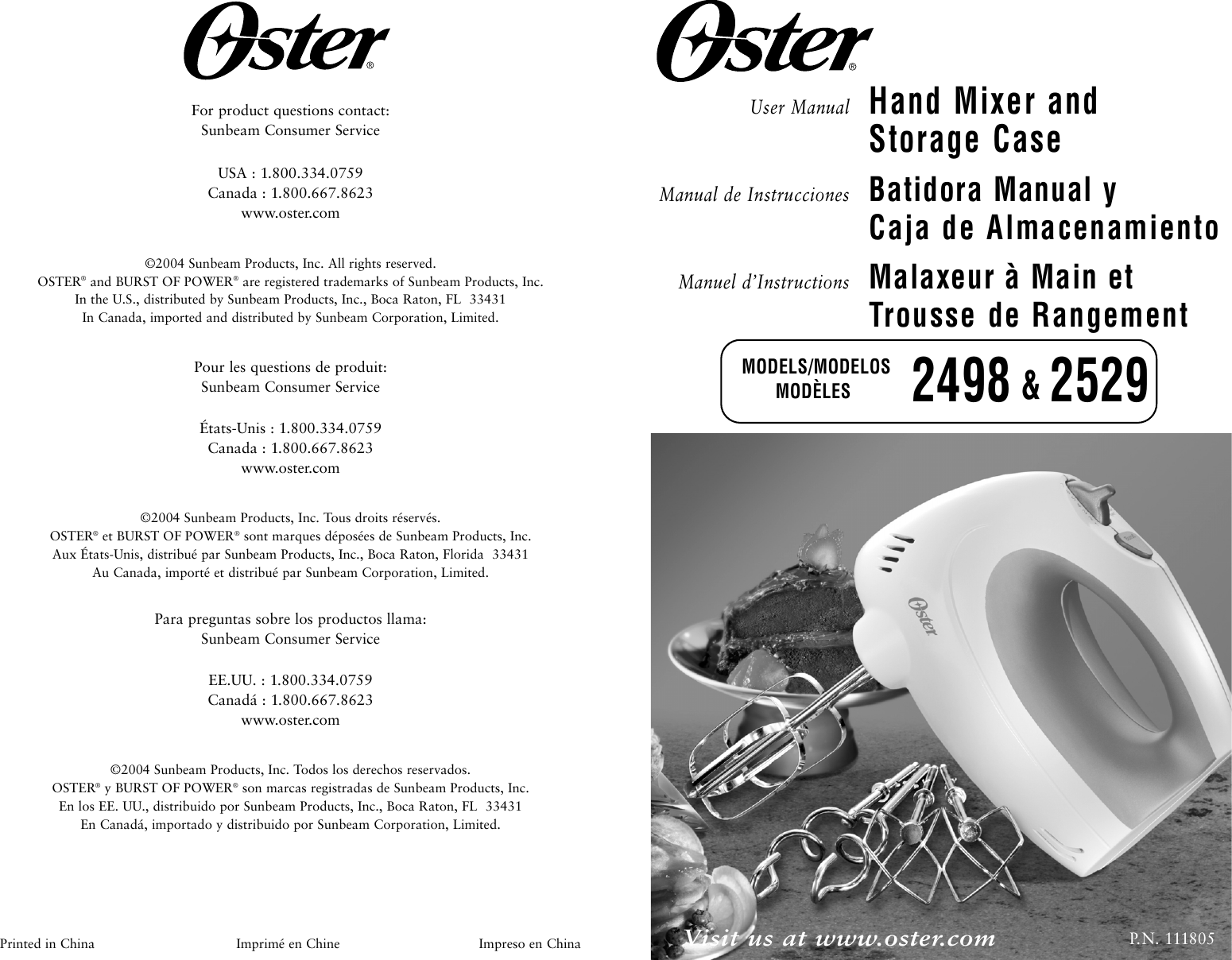 Page 1 of 12 - Oster Oster-2498-Users-Manual- 2498 2529 Hand Mixers Booklet  Oster-2498-users-manual