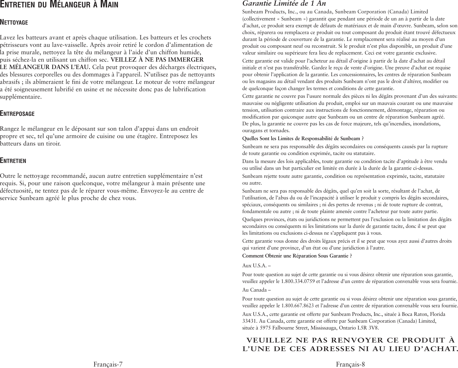 Page 12 of 12 - Oster Oster-2498-Users-Manual- 2498 2529 Hand Mixers Booklet  Oster-2498-users-manual