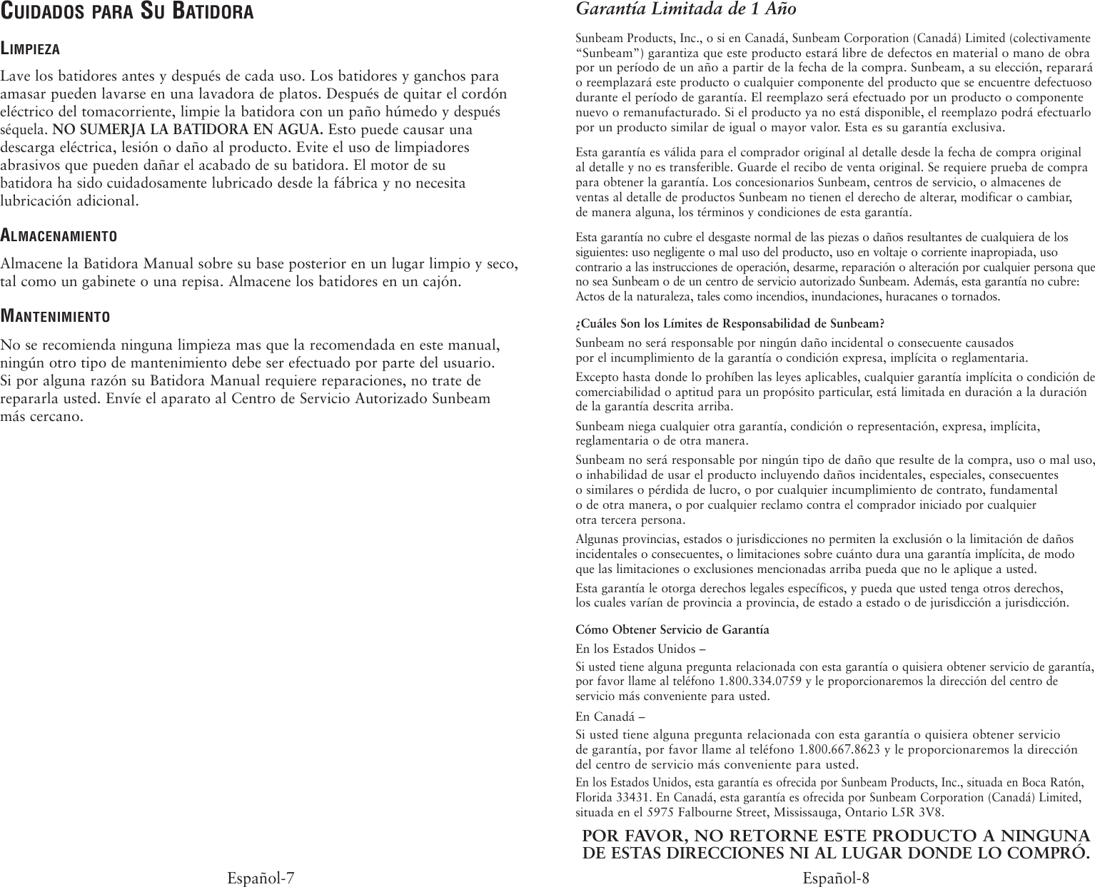 Page 8 of 12 - Oster Oster-2498-Users-Manual- 2498 2529 Hand Mixers Booklet  Oster-2498-users-manual