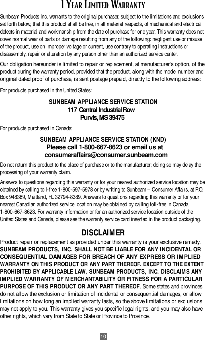 Page 10 of 11 - Oster Oster-3165-Users-Manual- 3165 Juice Extractor  Oster-3165-users-manual
