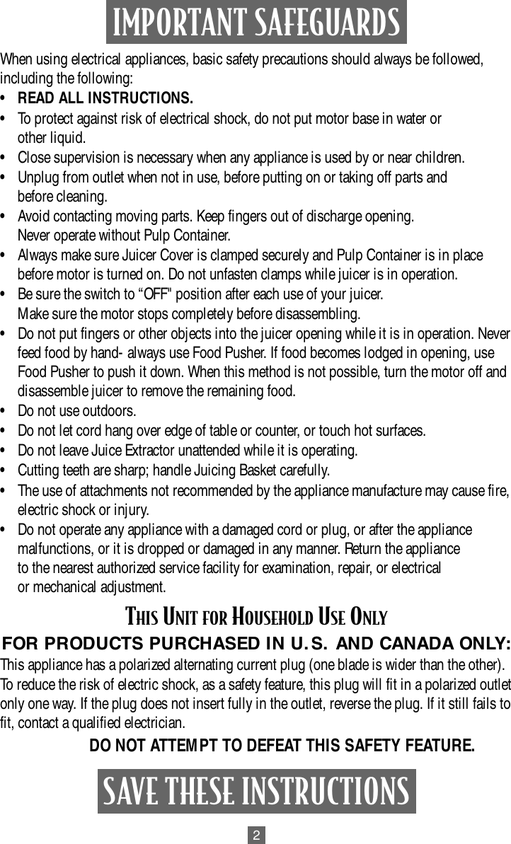 Page 2 of 11 - Oster Oster-3165-Users-Manual- 3165 Juice Extractor  Oster-3165-users-manual