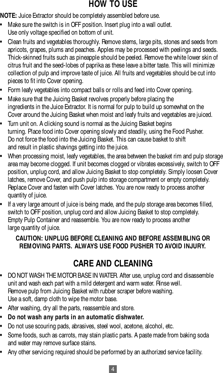 Page 4 of 11 - Oster Oster-3165-Users-Manual- 3165 Juice Extractor  Oster-3165-users-manual