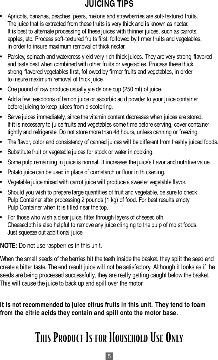 Page 5 of 11 - Oster Oster-3165-Users-Manual- 3165 Juice Extractor  Oster-3165-users-manual