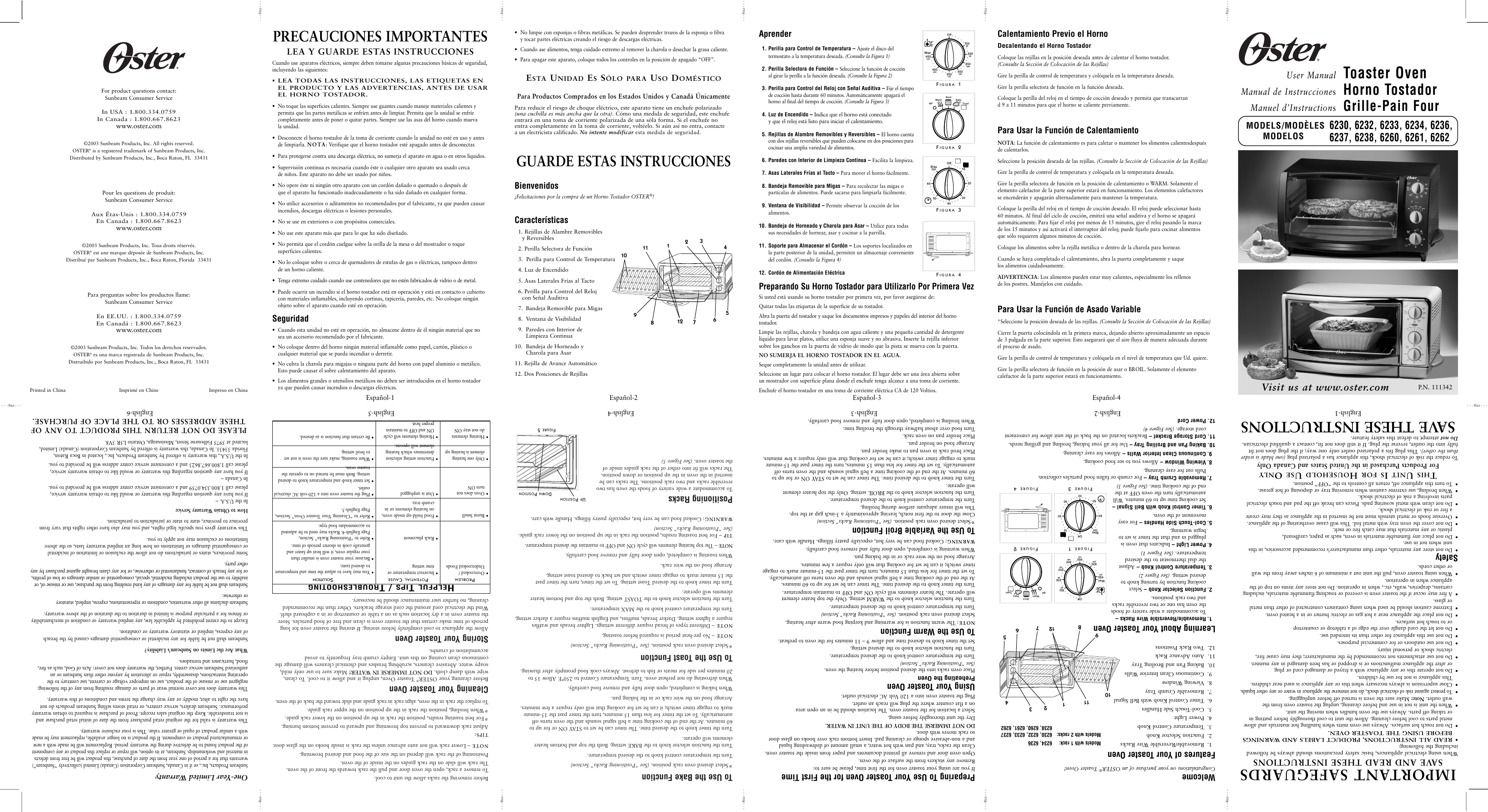 Oster 6233 Users Manual 0015248/6230 6232 Text 2 Pages