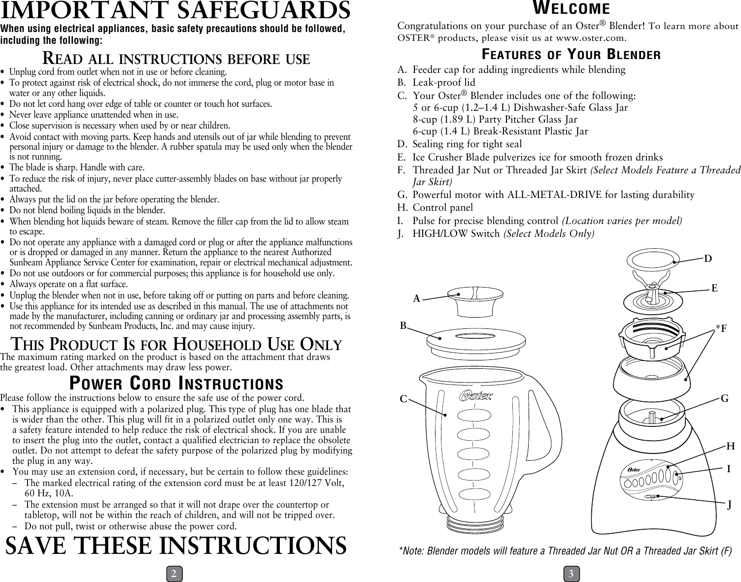 Oster Blstfg C00 000 12 Speed Blender Brushed Nickel Instruction Manual