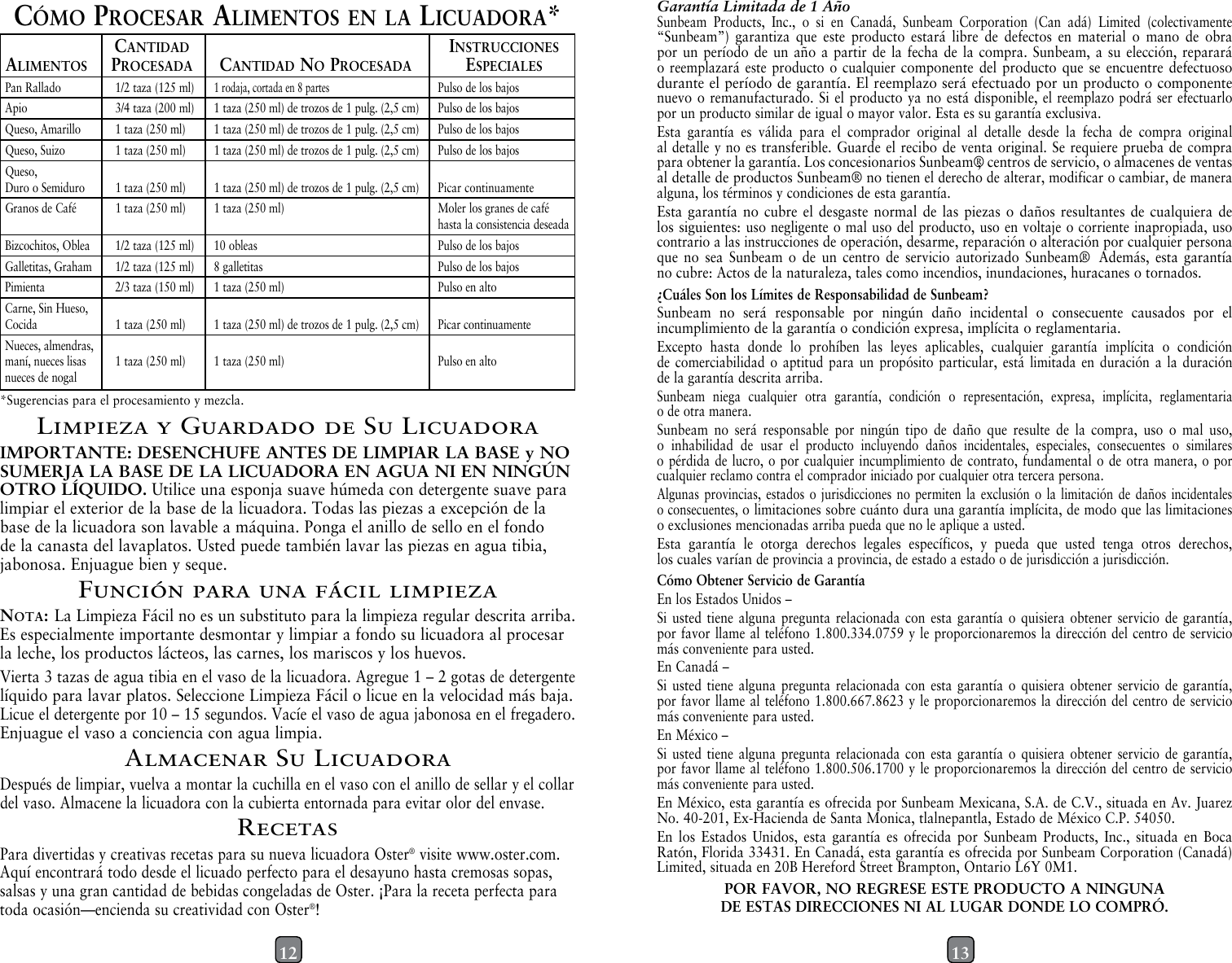 Page 7 of 10 - Oster Oster-Blsttg-Prp-000-14-Speed-Blender-With-Glass-Party-Jar-Instruction-Manual-  Oster-blsttg-prp-000-14-speed-blender-with-glass-party-jar-instruction-manual
