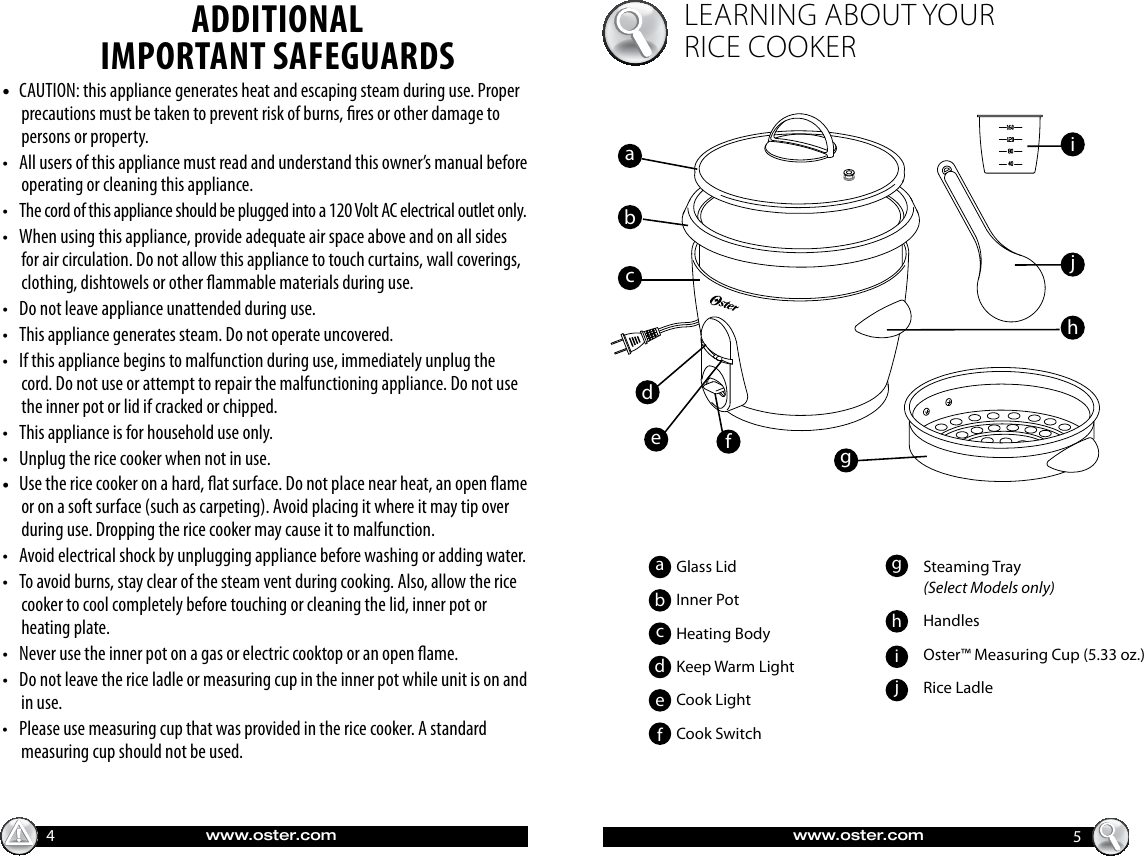 Oster Ckstrcms 20 Cup Rice Cooker With Saute Feature Instruction Manual