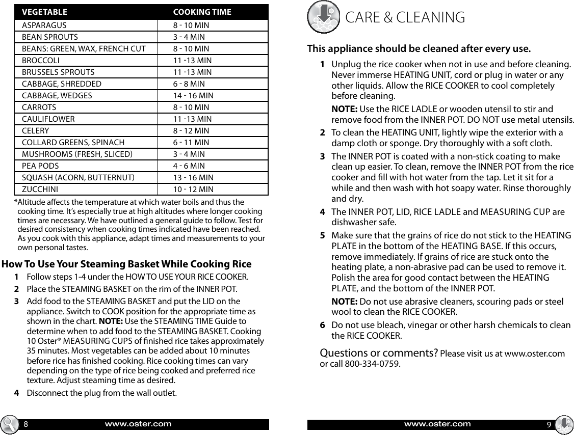 Oster Ckstrcms 20 Cup Rice Cooker With Saute Feature Instruction Manual