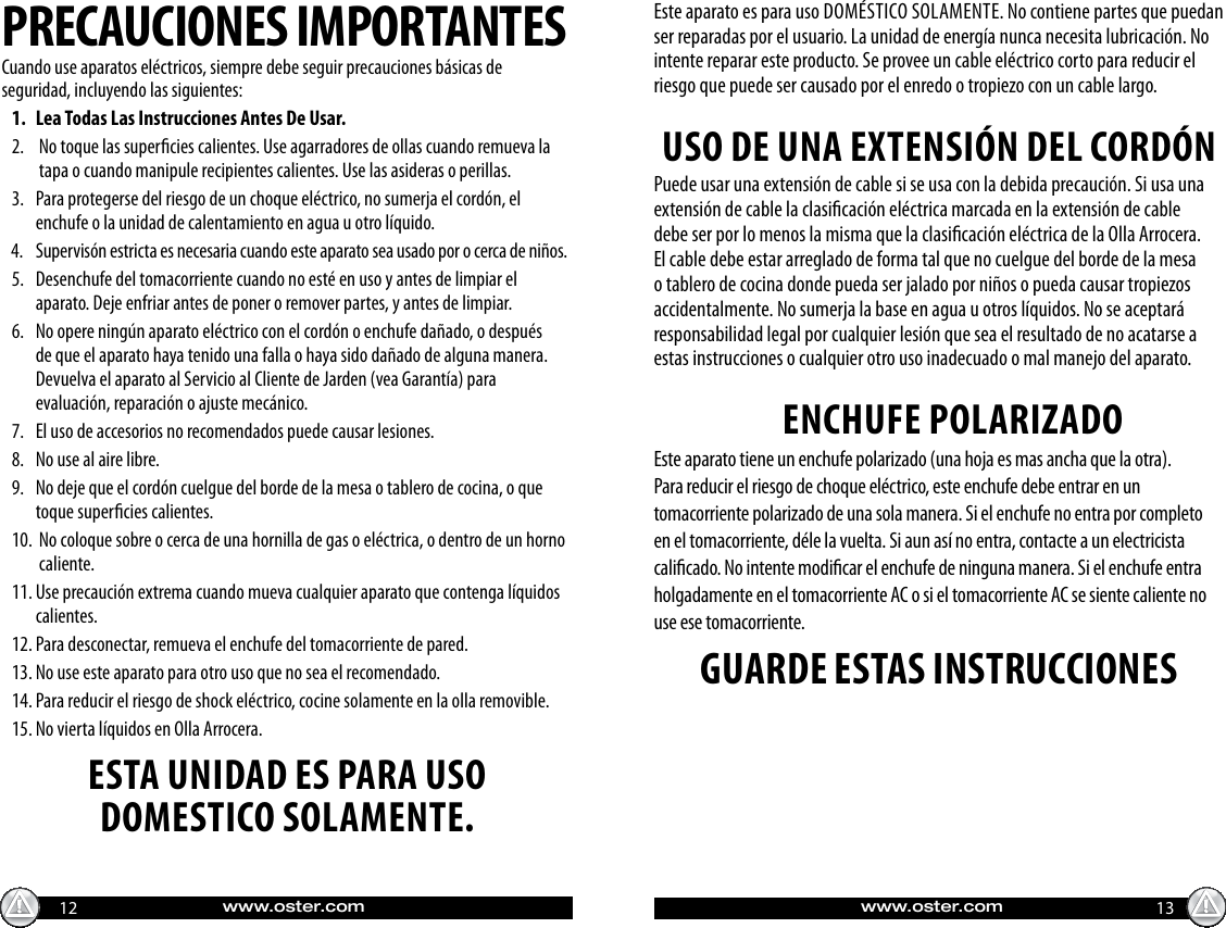 Oster Ckstrcms 20 Cup Rice Cooker With Saute Feature Instruction Manual