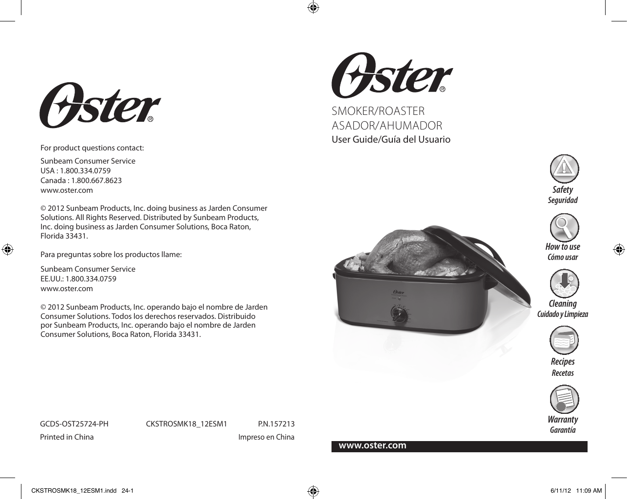 Oster Ckstrosmk18 Smoker Roaster Oven 16 Quart Instruction Manual